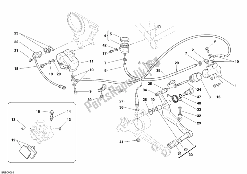All parts for the Rear Brake System of the Ducati Monster S2R 1000 2006